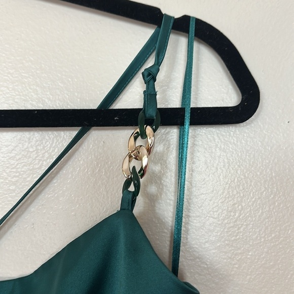 Zara Satin Slip Style Wrap Dress with Gold Chain Detailing on Straps - Picture 11 of 13